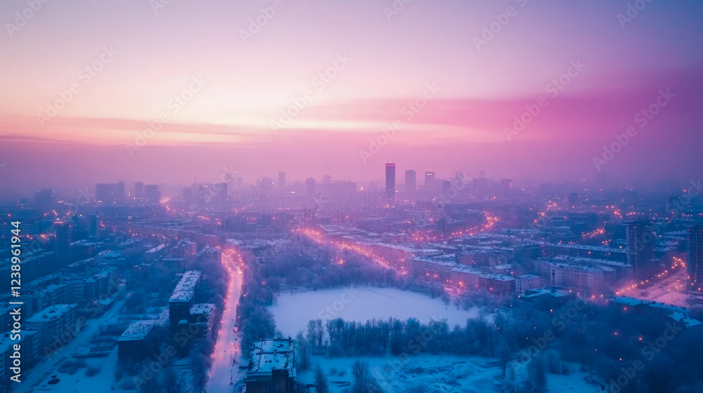 Fototapeta premium Winter Dawn Cityscape: Lavender Hues