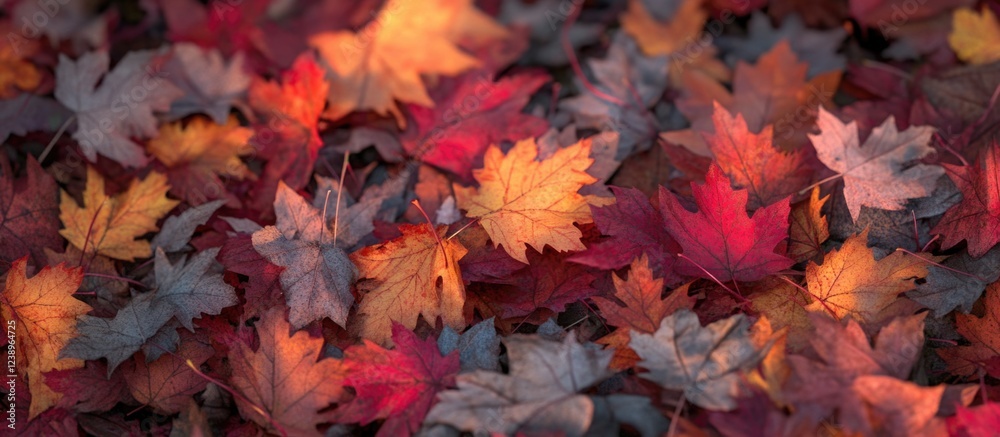 Colorful autumn leaves covering the ground in various shades of red orange and yellow natural texture background Copy Space Colorful autumn leaves covering the ground in various shades of red orange and yellow natural texture background Copy Space