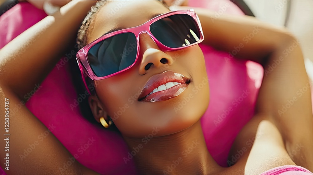 Naklejka premium A beauty clinic offering laser hair removal for armpit hair, with the patient lying comfortably while a specialist operates the latest laser technology