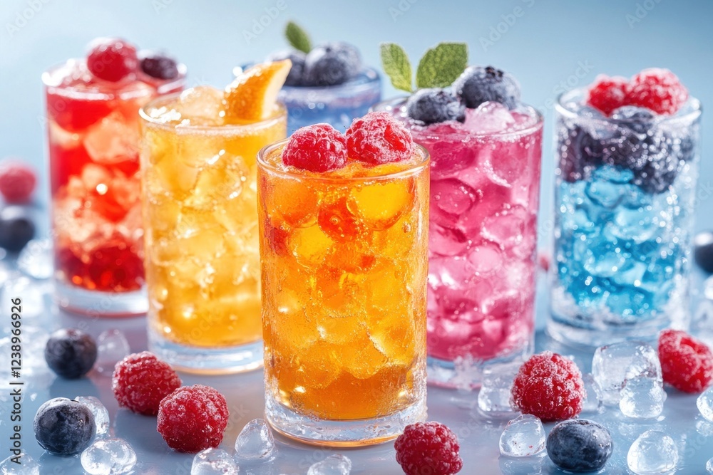 Colorful bubble tea cups filled with tapioca bubbles and ice showcase a delightful variety of flavors, enhancing the refreshing drink experience Colorful bubble tea cups filled with tapioca bubbles and ice showcase a delightful variety of flavors, enhancing the refreshing drink experience