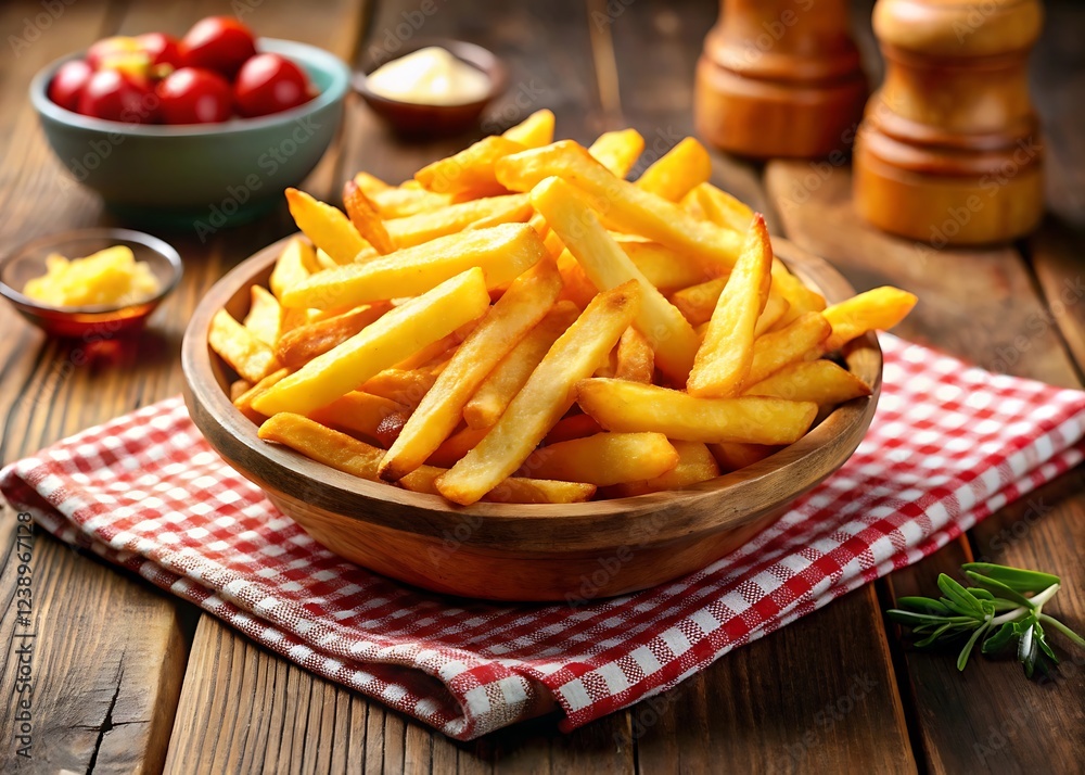 Freshly cooked hot chips food french fries Freshly cooked hot chips food french fries
