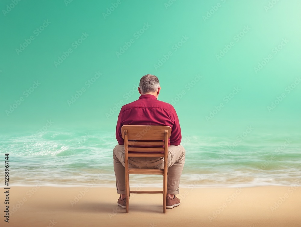 Fototapeta premium man relaxing on beach chair by waves