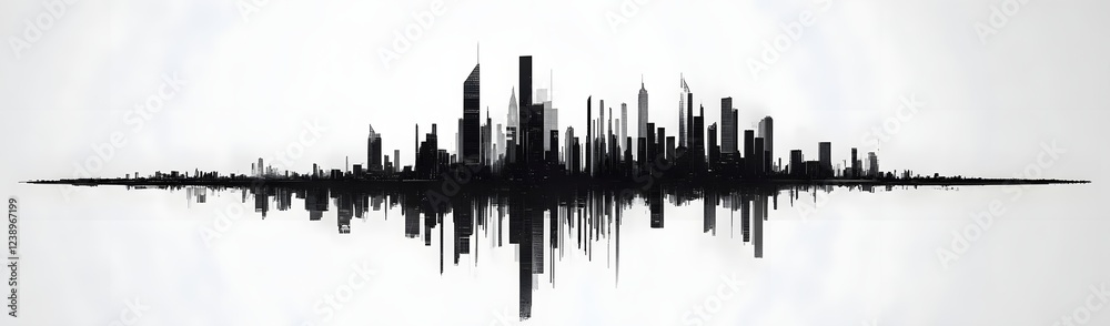Fototapeta premium Abstract skyline silhouette representing urban life, with soundwave pattern and minimalist design