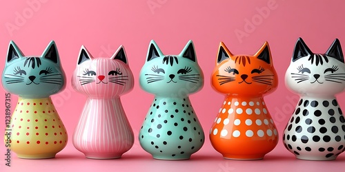 Colorful Cartoon Cats Illustration Set, Silhouette cats png element set on transparent background
