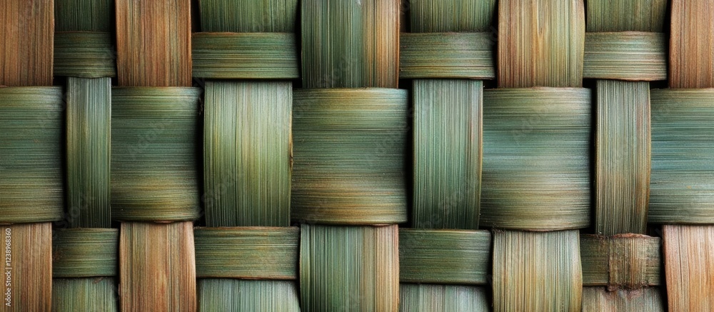 Obraz premium Woven bamboo texture background in green and brown tones ideal for decor or craft use with Copy Space for text placement