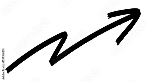 右上へのガタつき上昇矢印　勢いのあるマジックの手描き風　黒色ver.