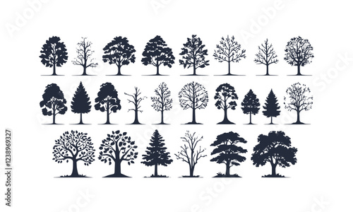 Modern vector silhouette of different tree illustrations, easily editable.