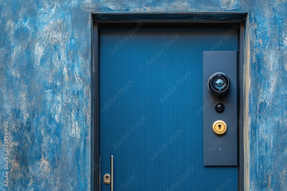 Modern doorbell featuring a video camera installed at the entrance of an apartment building, enhancing security and communication Modern doorbell featuring a video camera installed at the entrance of an apartment building, enhancing security and communication