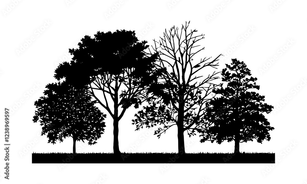 Fototapeta premium Modern vector silhouette of different tree illustrations, easily editable.