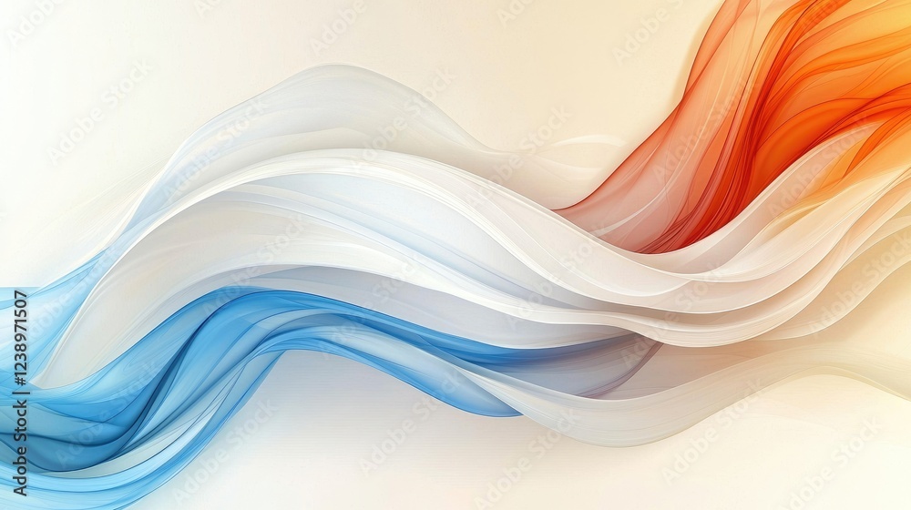Obraz premium Abstract flowing fabric waves, orange, blue, white, background, design
