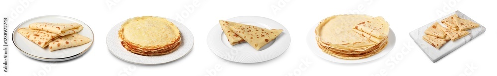 Set of delicious thin crepes on white background Set of delicious thin crepes on white background