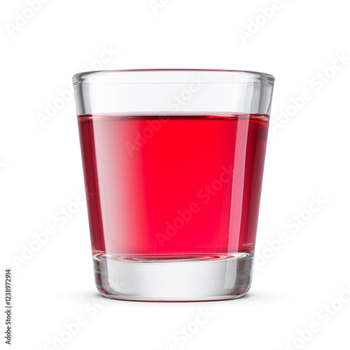 Small shot or red hard liquor beverage isolated. Transparent PNG image.