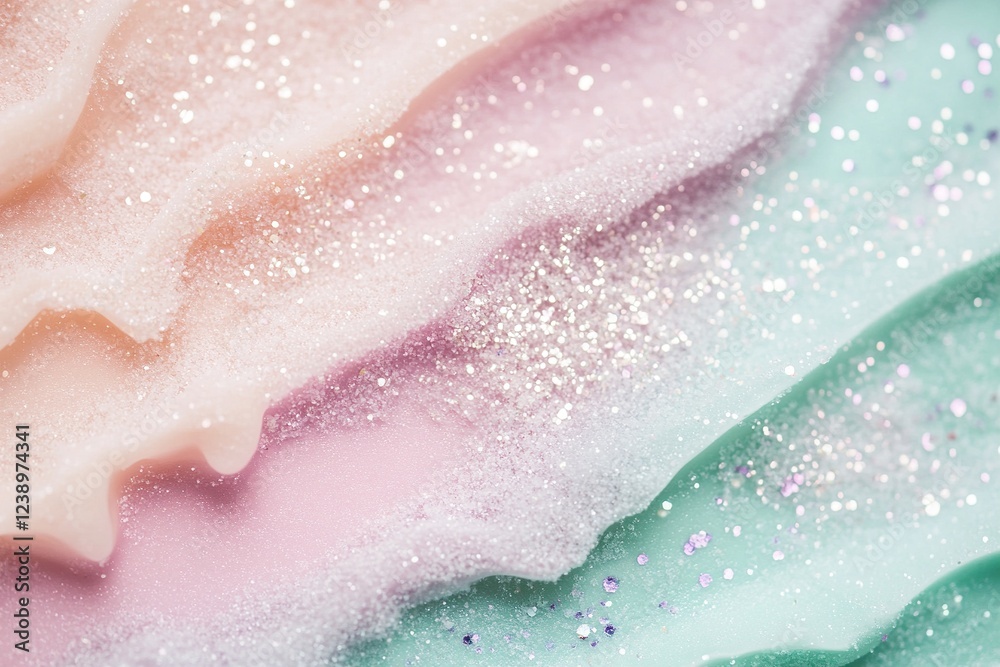 Stunning gradient showcases icy pastel tones of mint green, pale blue, and lilac with a frosted texture and sparkling glitter, offering a cool and elegant vibe perfect for various designs