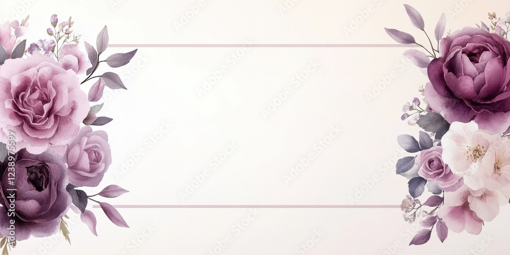 Fototapeta premium Elegant floral design featuring soft purple and white roses on a light background