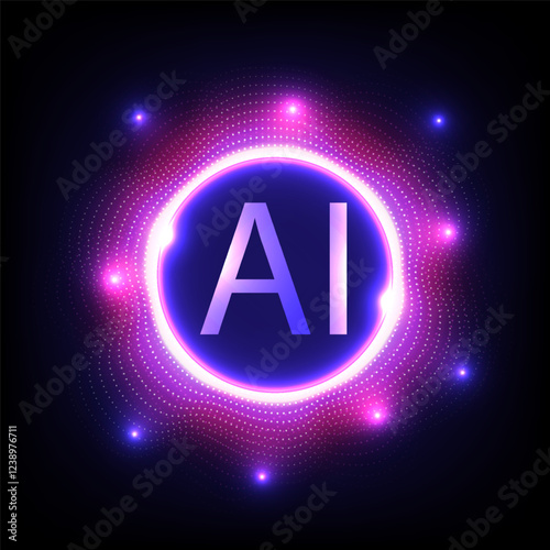 Digital technology AI background. Ring circuit technology processor quantum concept. Design for connection chipset cloud communiction computer concept connection