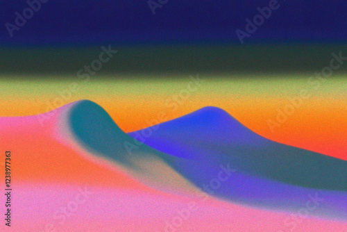 Abstract Vivid Grainy Gradient Background, Mountains landscape 