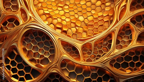 golden orange microscopic cells combs in mosaic form shape decoration
