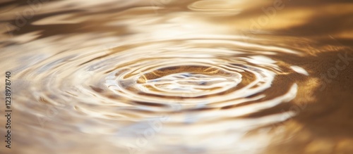 Ripples on the surface of water with reflections of light in warm tones and soft focus creating a tranquil background with Copy Space