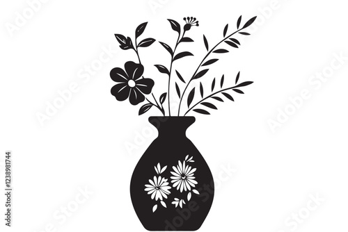 Potted plant black and white silhouette vector collection and Creative Rose silhouette vector Design and A clear butterfly silhouette vector Art & Illustration