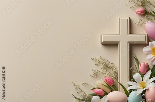 Easter background with  cross flowers and eggs