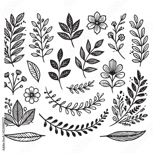 Floral Elements Leaves Flowers Branches
