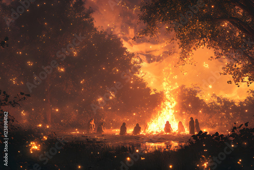 Ethereal Gathering: A Silent Symphony of Flame and Fellowship Under the Night Sky