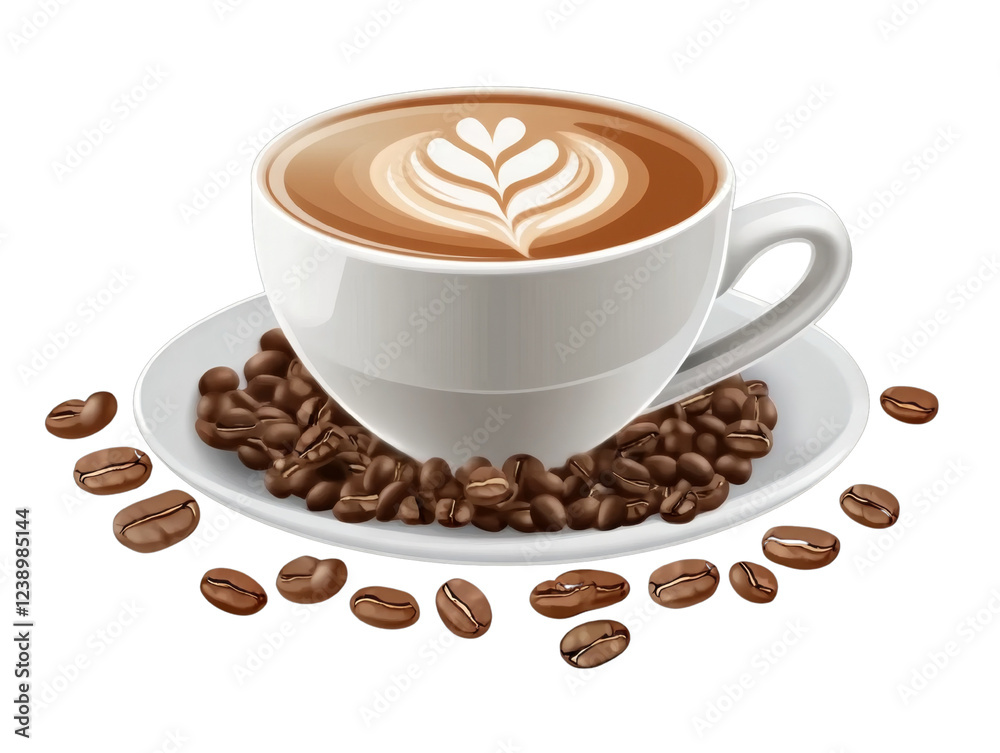 Obraz premium Latte Art Coffee Cup on Transparent Background