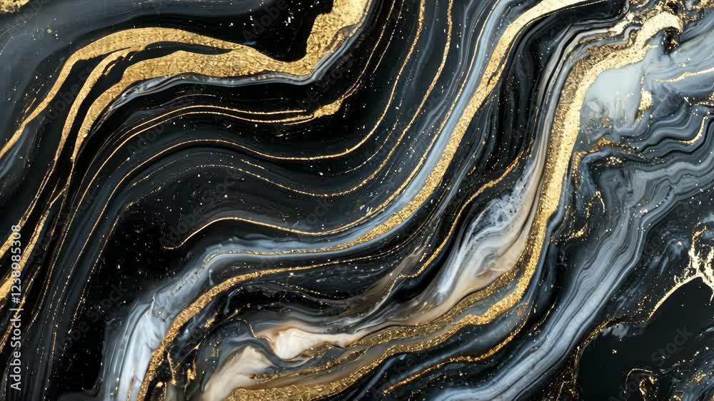 Black and gold marble wall with a gold stripe. The wall is textured and has a shiny appearance