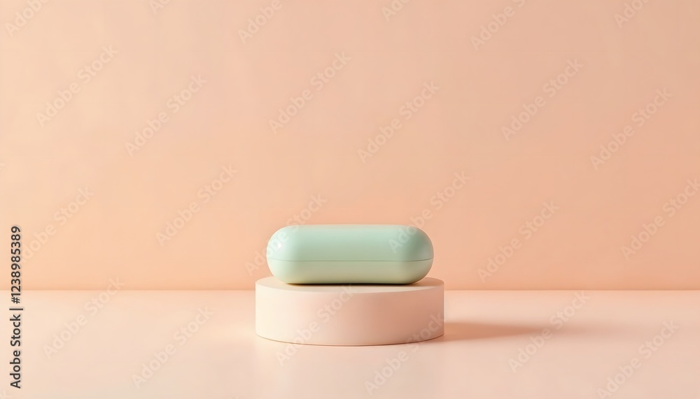 Mint Green Earbud Case on Peach Background Product Shot