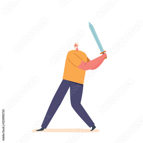 Adult Man Character Brandishing A Sword Symbolizing Concept Of Cyber Security Strength Protection Defense