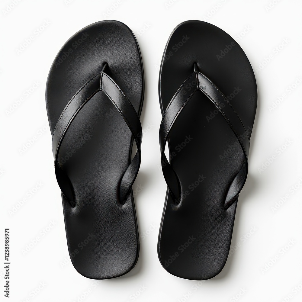 Glossy Black Flip Flops with Thin Strap – Highlighted on White Background Glossy Black Flip Flops with Thin Strap – Highlighted on White Background
