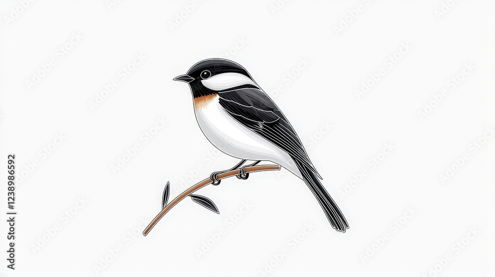 Fototapeta premium Detailed Illustration of a Stylish Bird Sitting on a Branch Isolated on White Background