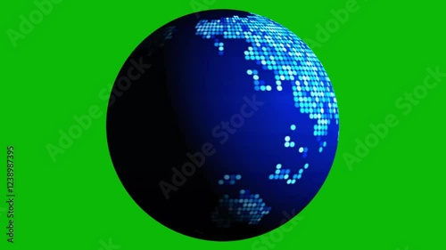 A pixelated globe on a green screen! A virtual world where reality turns into digital magic. Perfect for cyberfuturism and gaming! photo