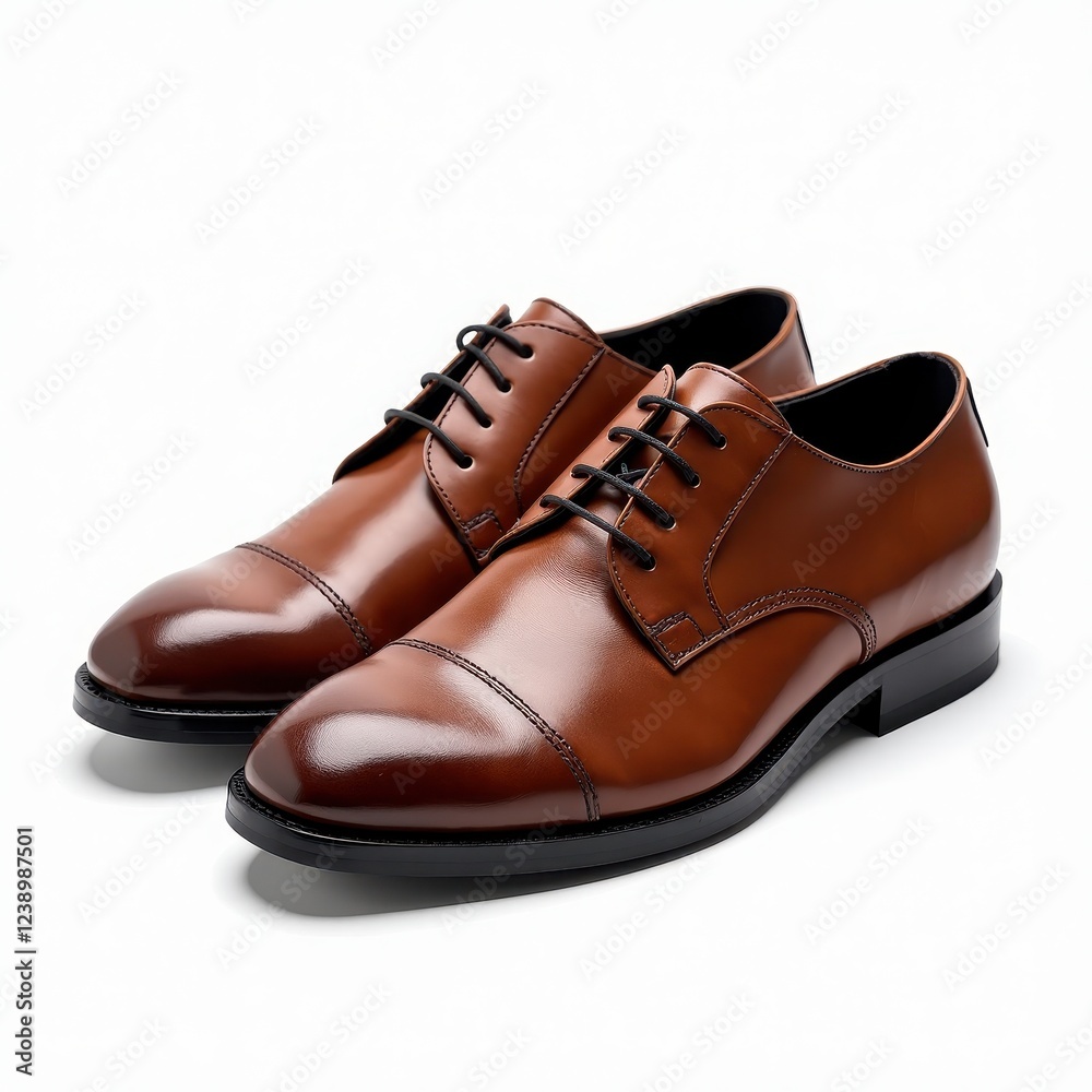 Brown Leather Dress Shoes with Black Laces on White Background Brown Leather Dress Shoes with Black Laces on White Background