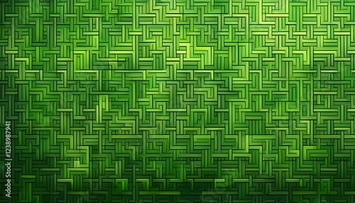 vibrant green texture featuring small orderly squares and crosses in a repeating geometric pattern