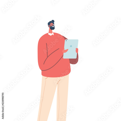 Good Looking Adult Man Office Worker or Business Character Wearing Formal Suit Holding Tablet Pc in Hands, Businessman
