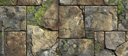 Textured stone wall with moss and lichen growth in a natural pattern suitable for background or surface design Copy Space photo