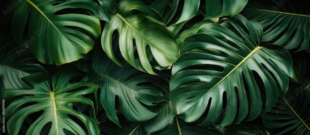Tropical Monstera leaves background with rich green colors and textured foliage suitable for various design purposes Copy Space Tropical Monstera leaves background with rich green colors and textured foliage suitable for various design purposes Copy Space