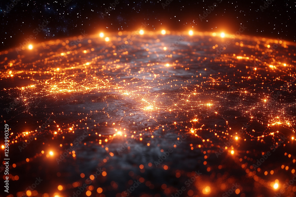 Naklejka premium Digital Earth with glowing data connections and network.