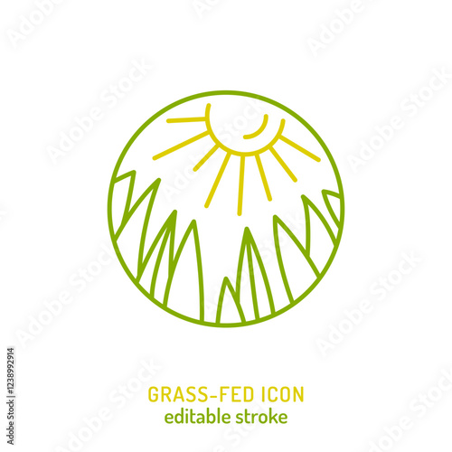 Minimalist paisture-raised outline icon. Grass fed pictogram.