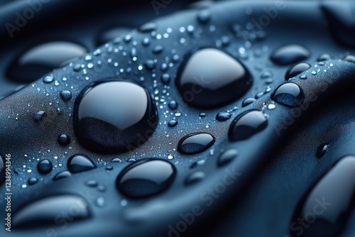 Macro Photography of Water Droplets on Dark Fabric with Dramatic Lighting and High Contrast