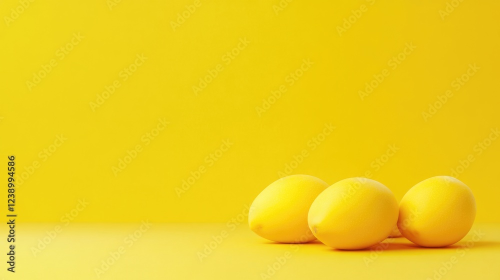 Three lemons placed on a bright yellow background with ample copy space for text integration. Three lemons placed on a bright yellow background with ample copy space for text integration.