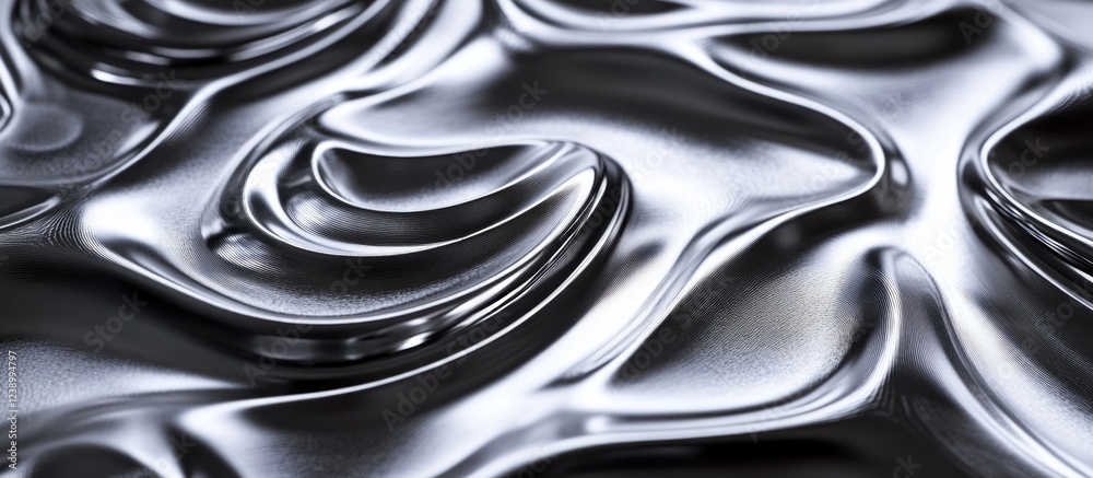 Naklejka premium Metallic liquid surface with fluid patterns and reflections Copy Space