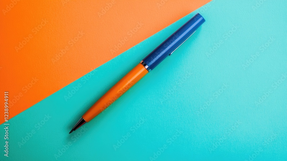 Colorful pen on a vibrant split background featuring orange and turquoise with ample copy space for text placement Colorful pen on a vibrant split background featuring orange and turquoise with ample copy space for text placement