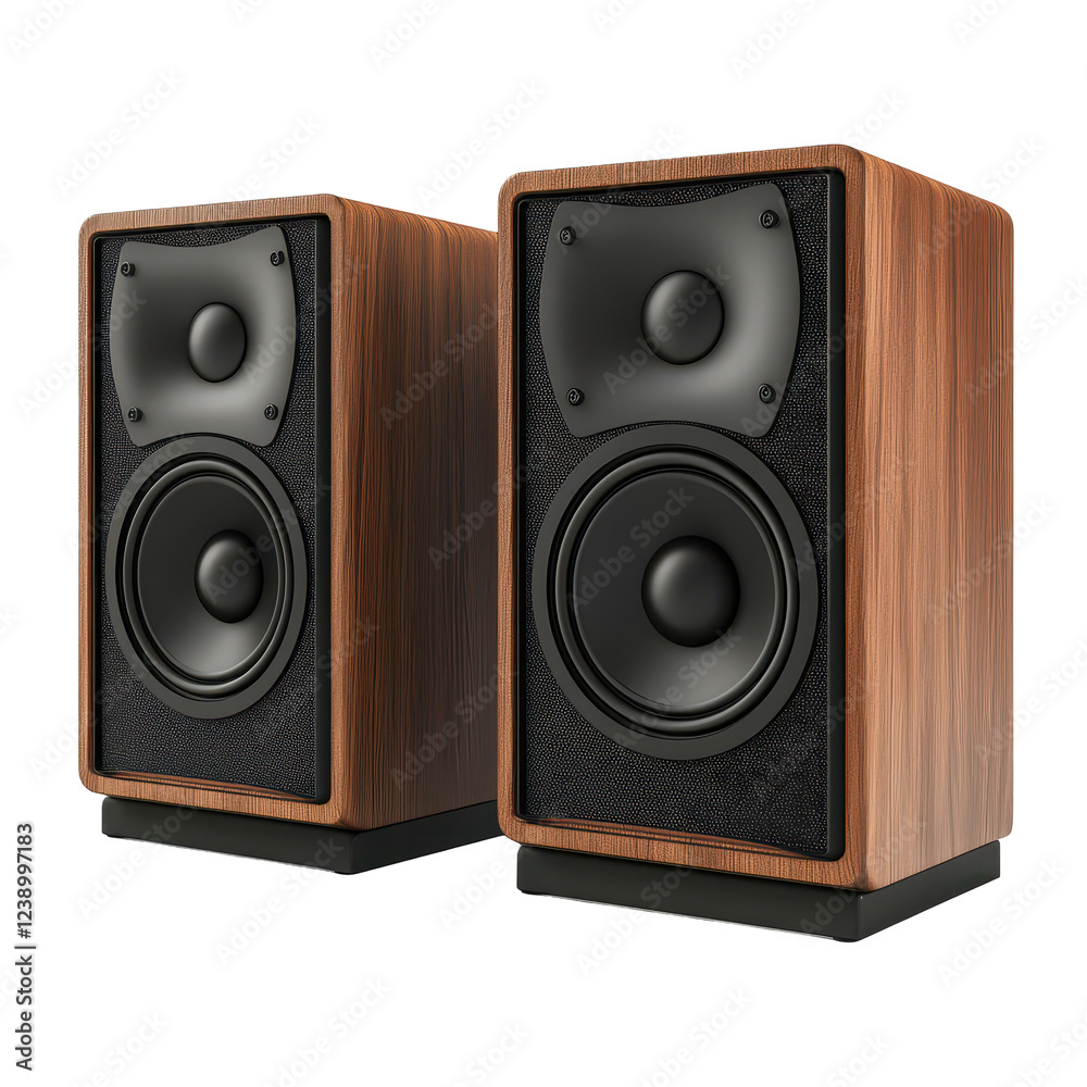 Fototapeta premium Hi fi bookshelf speakers with wooden finish, perfect for audio enthusiasts