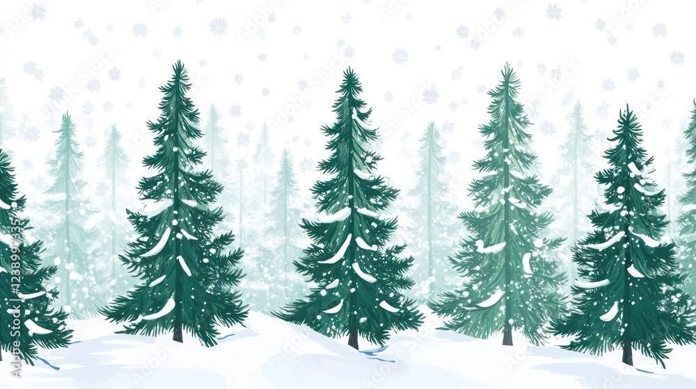 Obraz premium Snowy Winter Forest Scene With Evergreen Trees