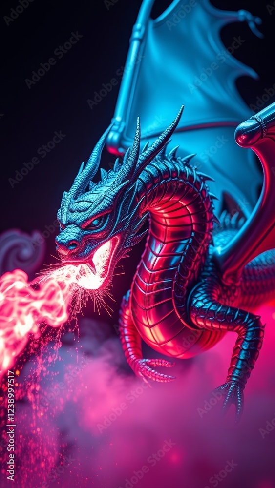 Obraz premium Fierce Glowing Dragon in Vivid Colors � Radiant Fantasy Background