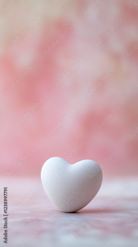 A single ceramic heart set against a soothing pastel pink background. A single ceramic heart set against a soothing pastel pink background.