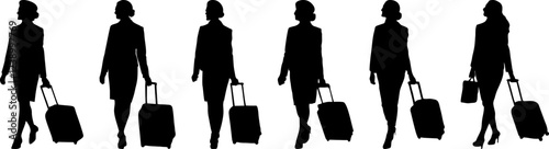 set of silhouette air hostess vector