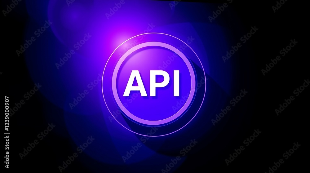 API symbol embedded within a futuristic, glowing blue gear, connected to a complex circuit board API symbol embedded within a futuristic, glowing blue gear, connected to a complex circuit board